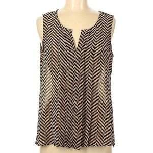 Rose & Olive black tan peekaboo front women's pleated blouse medium